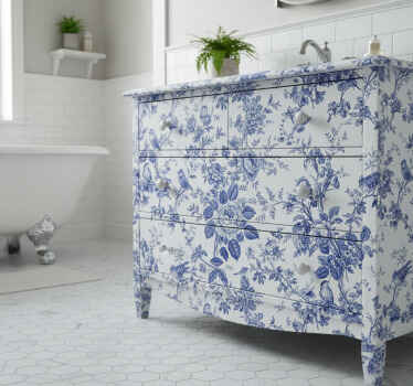 Furniture sticker blue toile floral songbirds - TenStickers