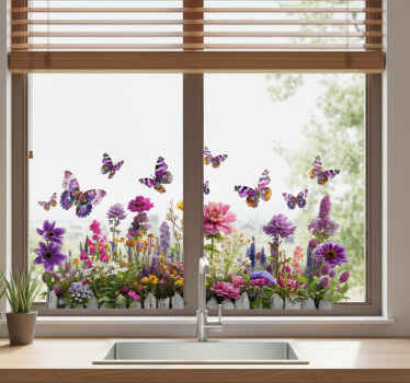 Vinilo para ventana jardín de flores mariposas - TenVinilo