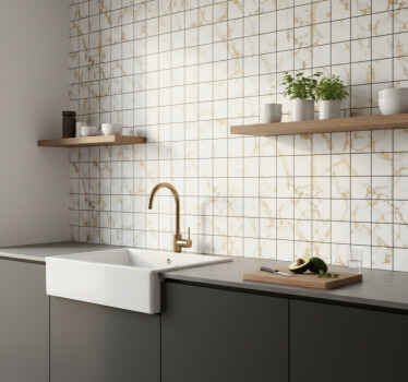 Tile sticker golden and white marble design - TenStickers