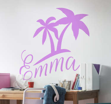 Vinilo pared palmera con nombre - TenVinilo