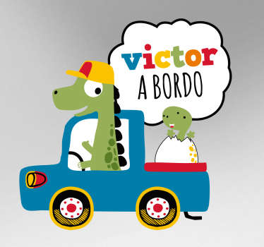 Pegatina bebé a bordo dinosaurio - TenVinilo