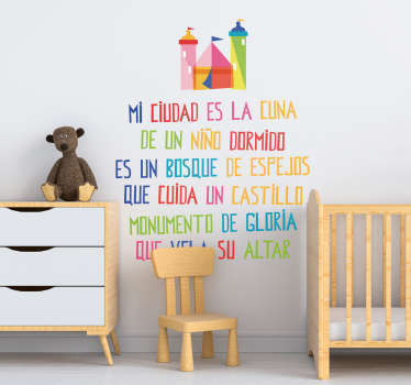 Vinilo colorido pared Mi ciudad - TenVinilo