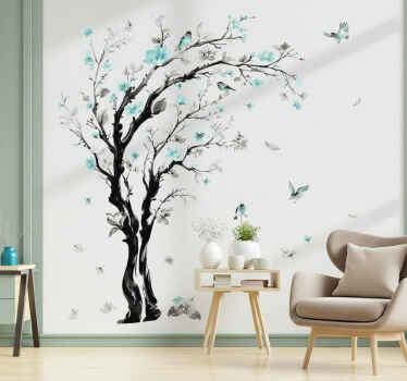 Floral branch with birds wall sticker - TenStickers