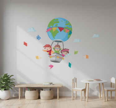 Wall sticker flying balloon with kids - TenStickers