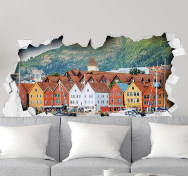 Hus i bergen veggmural 3d-klistremerke - Tenstickers