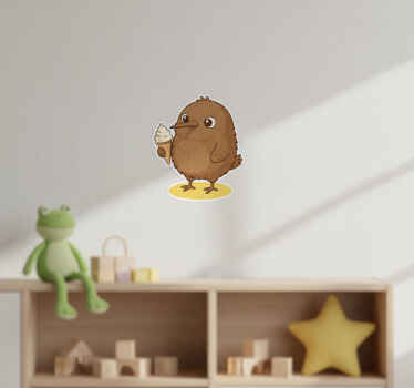 Sticker mural kiwi mignon avec une glace - TenStickers