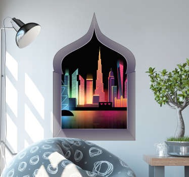 Dubai view window Wall Mural sticker - TenStickers