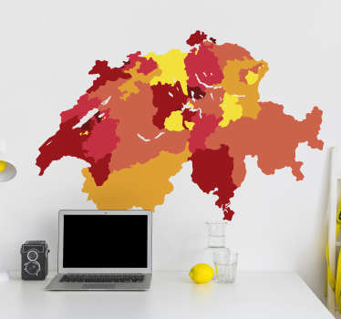 Wandtattoo Jugendzimmer Schweizer Kantone Karte - TenStickers