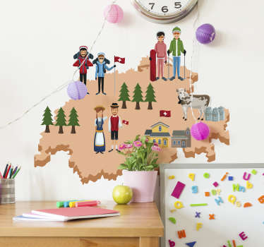 Wandtattoo Jugendzimmer Schweizer Kultur Karte - TenStickers