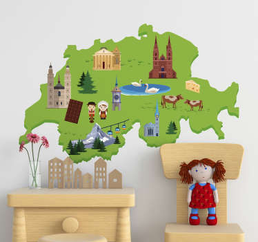 Wandtattoo für Zuhause Karte mit Wahrzeichen - TenStickers