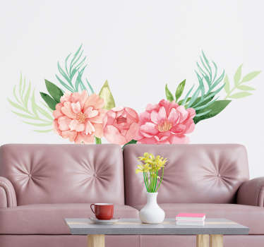 Pionit pastelliväri kukka sisustustarra olohuoneeseen - Tenstickers