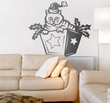 Festive Feline Surprise valentine's sticker - TenStickers