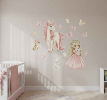 Vinilo infantil la pequeña princesa y las mariposas - TenVinilo