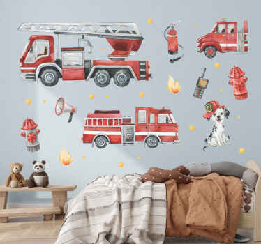 Vinilo infantil camiones de bomberos geniales - TenVinilo