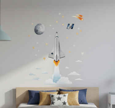 Vinilo infantil cohete espacial y galaxia - TenVinilo