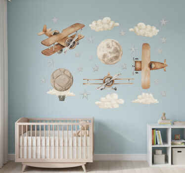 Vinilo infantil aviones en el cielo - TenVinilo