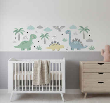 Vinilo infantil dinosaurios lindos en colores pastel - TenVinilo