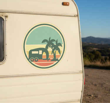 Sticker camping car motif coucher de soleil rétro - TenStickers
