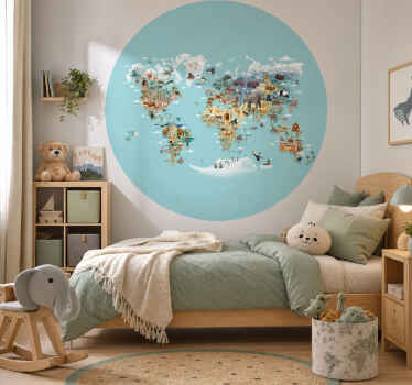 Sticker carte du monde royaume animal - TenStickers