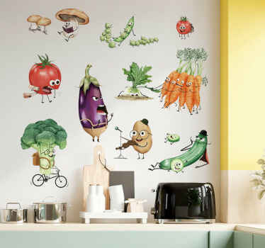 Adesivo per cucina divertenti ortaggi cartoon - TenStickers
