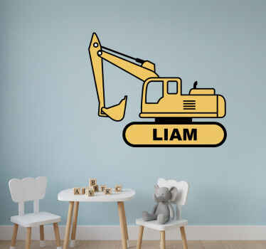 Muursticker kinderkamer de graafmachine en de naam - TenStickers