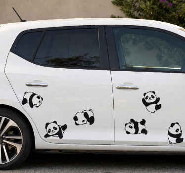 Car sticker cute pandas falling - TenStickers