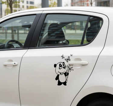 Car sticker panda catching butterflies - TenStickers