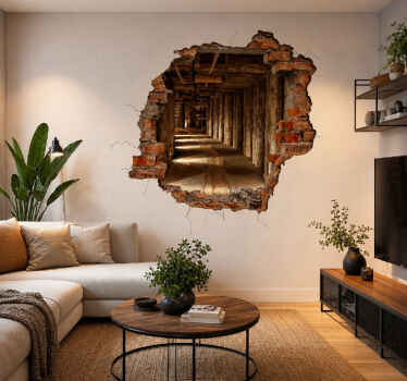 Vinilo 3d pared rota madera mina - TenVinilo