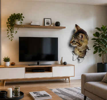 Wandtattoo visuelle effekte rissloch katze - TenStickers