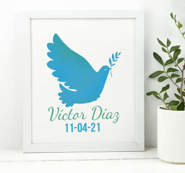 Vinilo pared paloma de la paz con nombre - TenVinilo