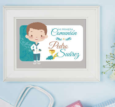 Pegatina primera comunión niños con nombre - TenVinilo