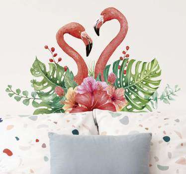 Flamingos with tropical plant wall sticker - TenStickers