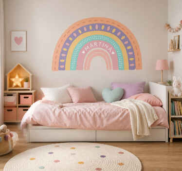 Vinilo decorativo personalizable pastel arcoíris y corazones - TenVinilo