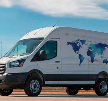 Sticker camion carte du monde bleue - TenStickers