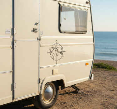Campervan decal world map adventure sticker - TenStickers
