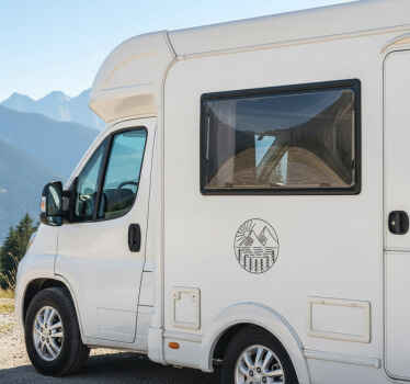 Campervan decal circle mountain design - TenStickers