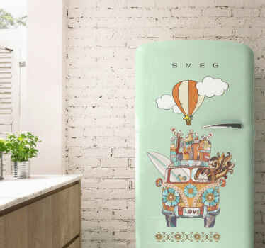 Folie kühlschrank boho hippie van - TenStickers