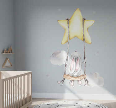 Sticker chambre enfant lapin étoile balançante - TenStickers