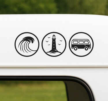 Sticker camping car 3 symboles vague phare van - TenStickers
