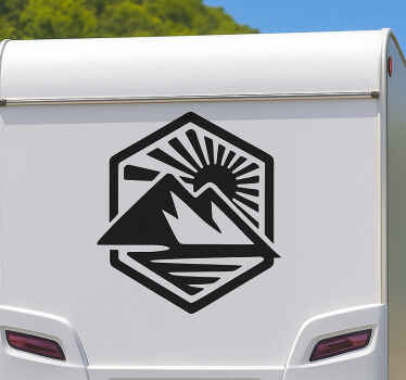 Sticker camping car design montagne et soleil - TenStickers
