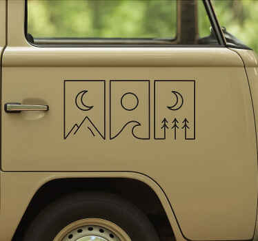 Sticker camping car nuit et jour en montagne - TenStickers
