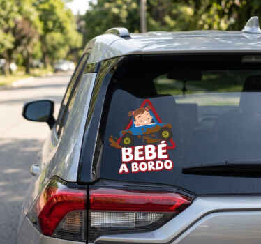 Pegatina bebé a bordo niña en coche azul - TenVinilo