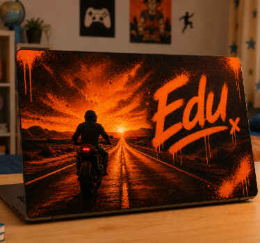 Vinilo para portátil graffiti ruta del atardecer con nombre - TenVinilo