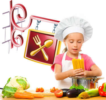 Autocolantes decorativos de cozinha - ilustração de um sinal de suspensão indicando um restaurante. Ideal para decorar sua casa ou empresa.