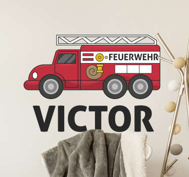 Wandtattoo Kind personalisiertes Feuerwehrauto - TenStickers