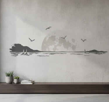 Sticker mural paysage marin pleine lune - TenStickers