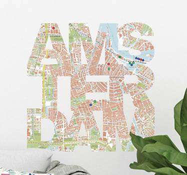 Muurstickers tekst Amsterdam kaart - TenStickers