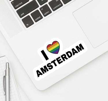 Laptop sticker I love amsterdam gayflag - TenStickers