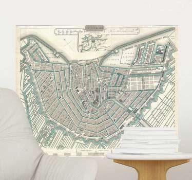 Muurstickers woonkamer oude kaart Amsterdam - TenStickers
