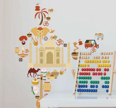 India map with symbols world map wall decal - TenStickers